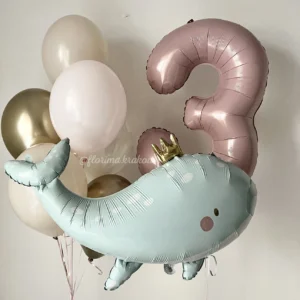 Набор воздушных шаров #155 Воздушный шар в виде кита, цифра и букет из воздушных шаров