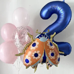 Набор воздушных шаров #185 Воздушный шар «Божья коровка», цифра и букет воздушных шаров