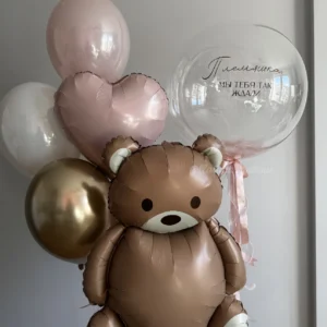 Набор воздушных шаров #328 с плюшевым мишкой для встречи малыша.