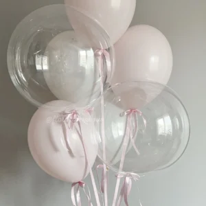 Букет из розовых воздушных шаров #310 с шарами, имитирующими мыльные пузыри.
