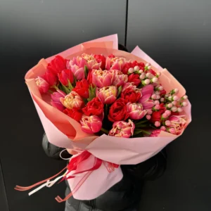 Bouquet #87 mix of tulips and hypericum